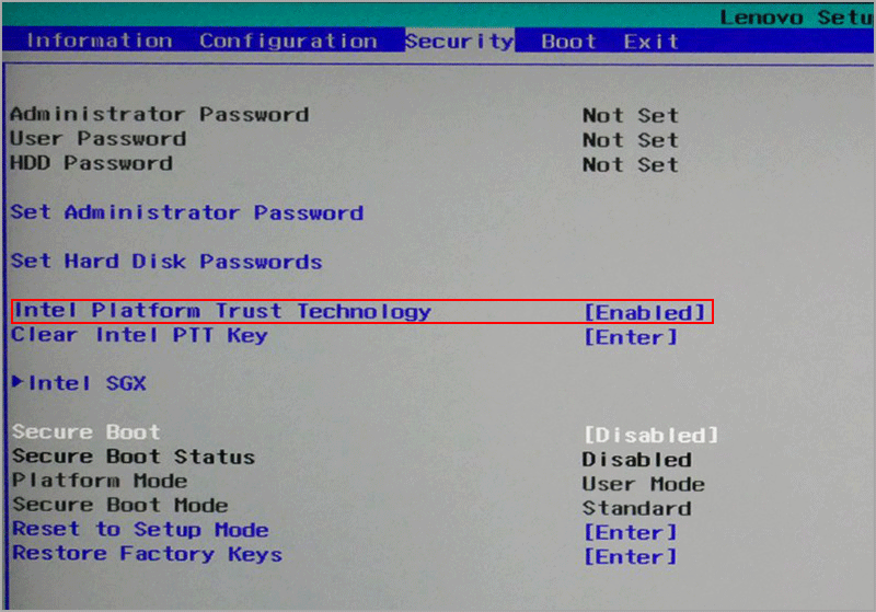 BIOS 3 - Intel PTT